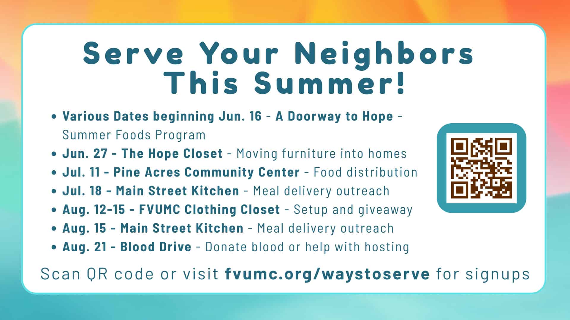 Summer Serving Opportunities